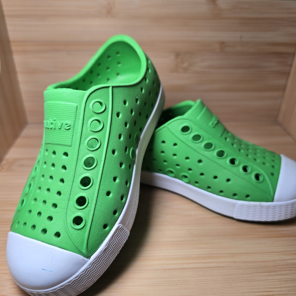 Native Kids Neon Green Slip-On Perforated Water Shoes with White Toe Cap